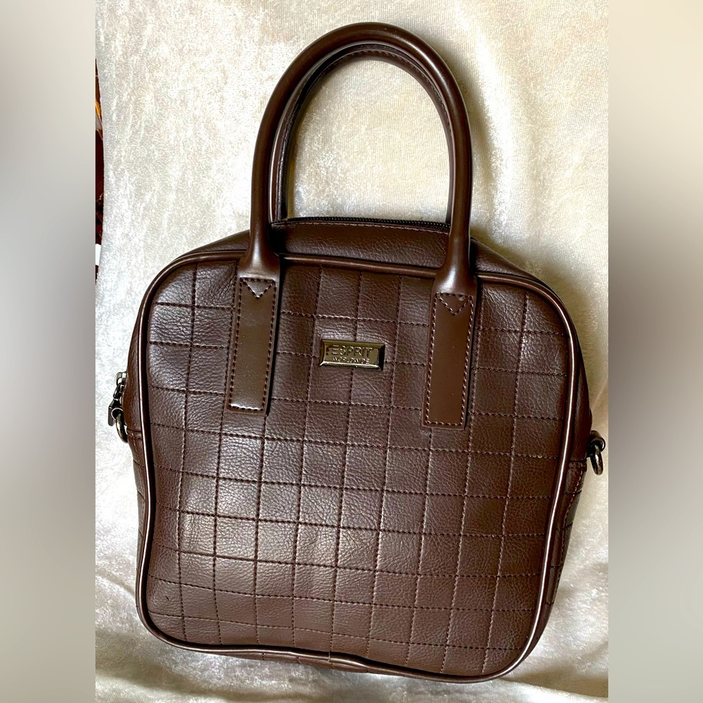 ESPRIT Brown Faux Leather Bag with Squares Motif in Mint Condition. Very Nice